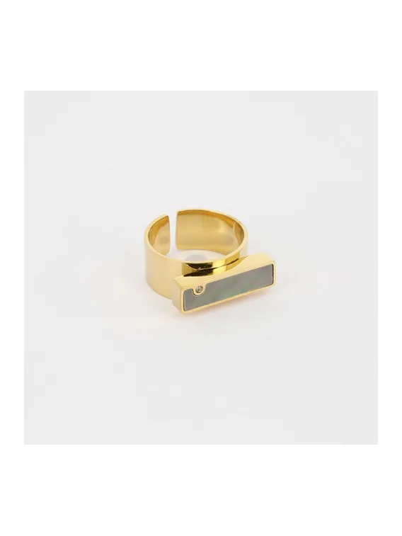 BAGUE- DORE  nacre grise Zag Bijoux