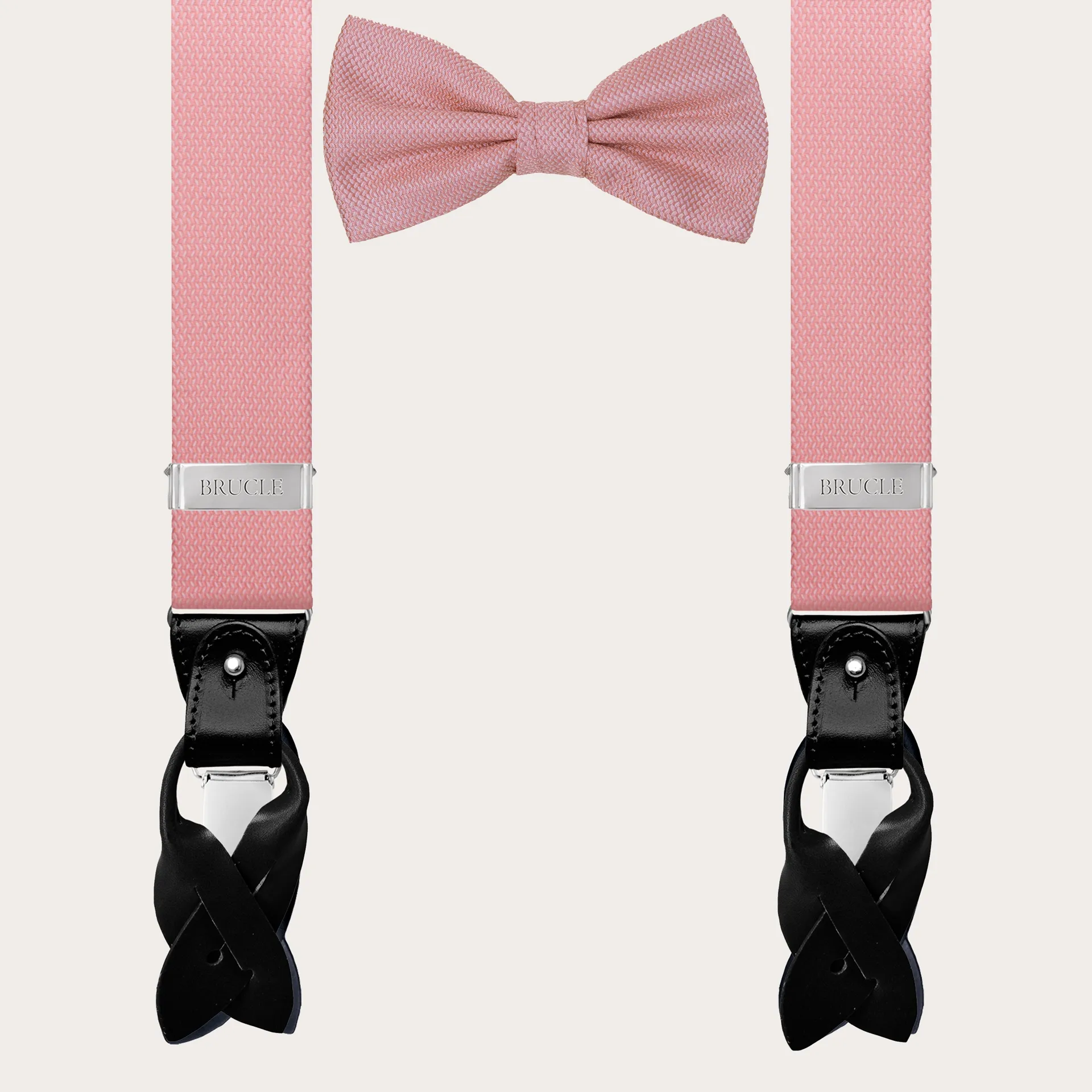 Bretelles et nœud papillon assortis en soie, jacquard rose