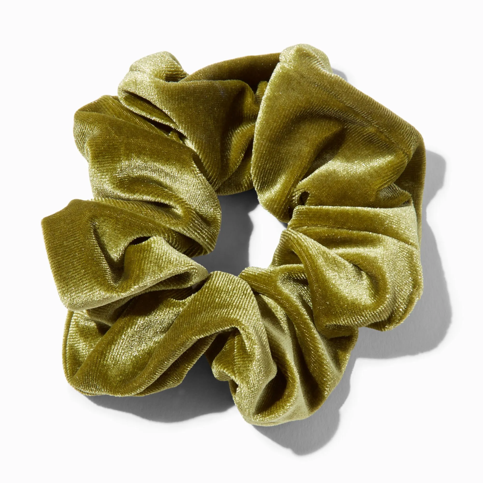 Chouchou en imitation velours de taille moyenne vert olive