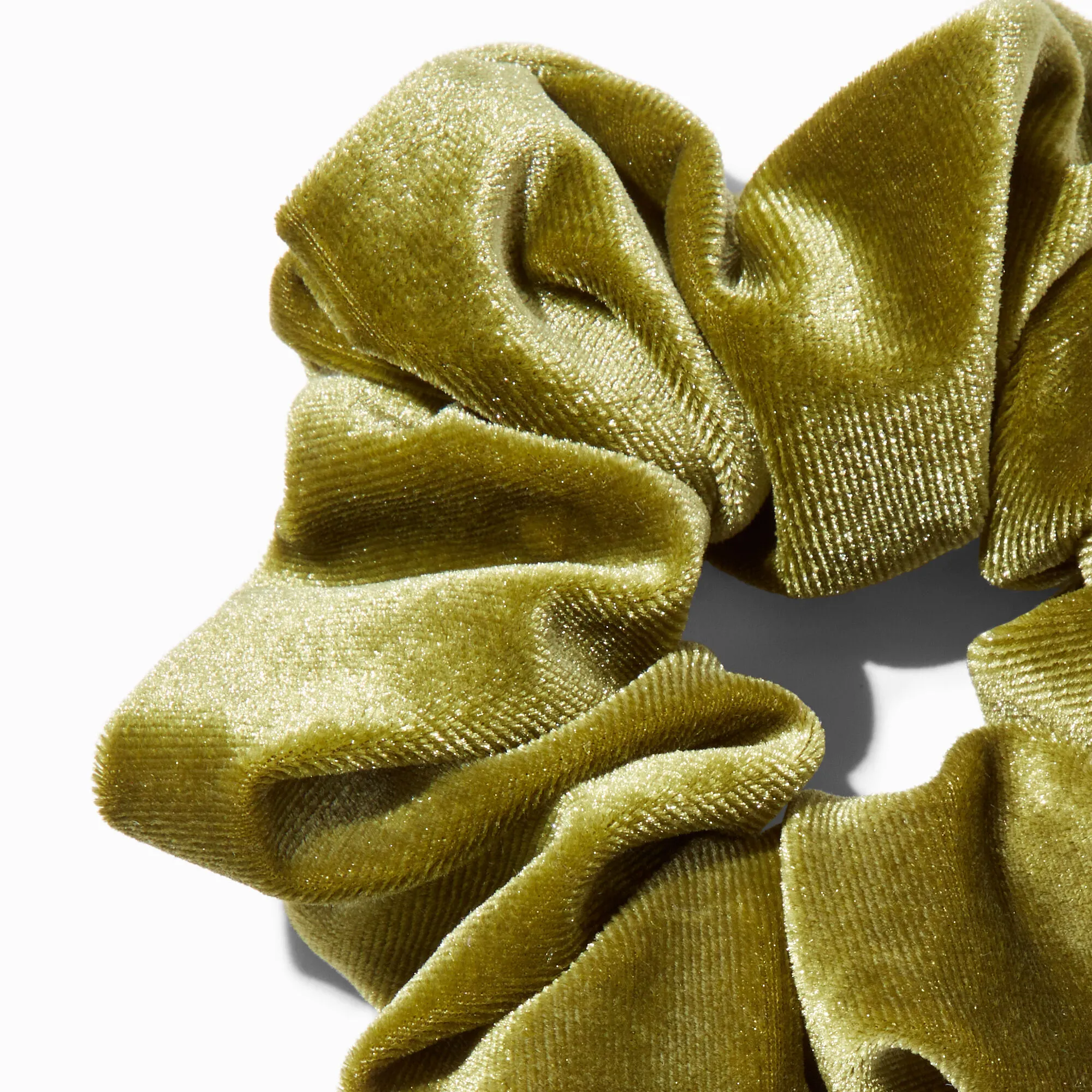 Chouchou en imitation velours de taille moyenne vert olive