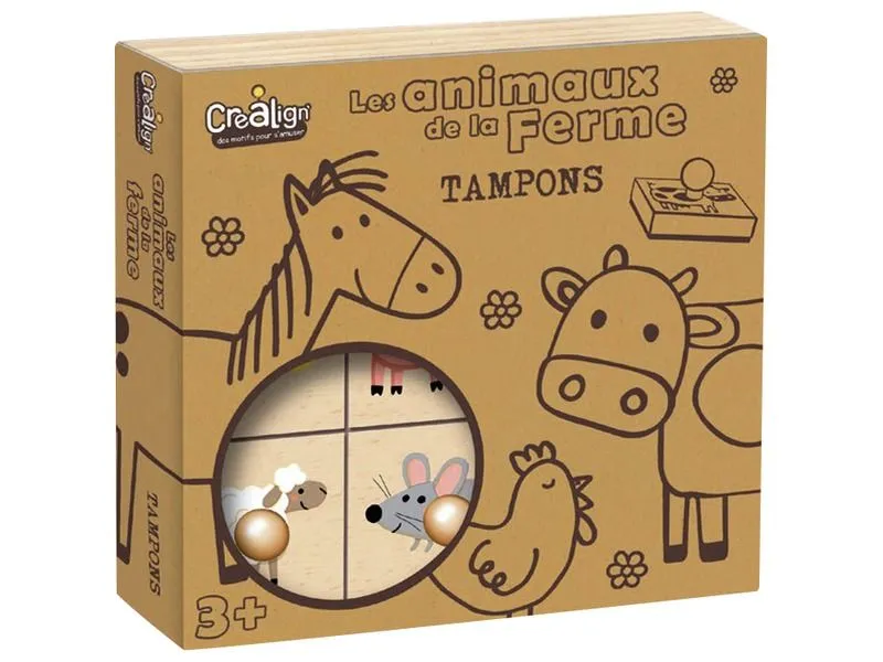 COFFRET DE TAMPONS EN BOIS + ENCREUR Animaux de la ferme