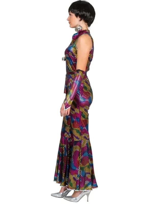 Combinaison Disco femme arc-en-ciel avec couvre-bras