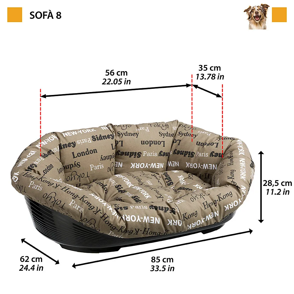 Ferplast panier chien avec coussin sofa' 8 en coton lavable, lit pour chien en plastique rembourré, corbeille en plastique 