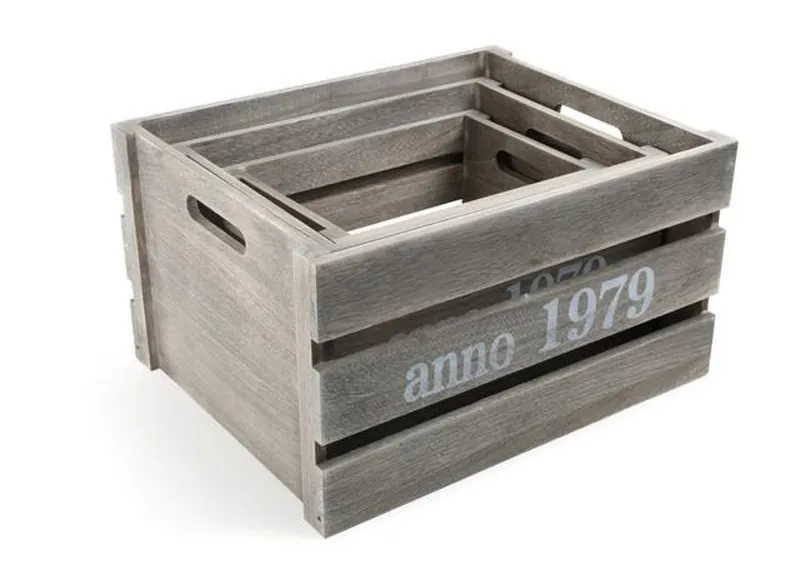 Lot de 3 Caisses Bois de Différentes Tailles - Bois Grisé