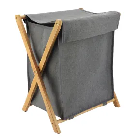 Panier à linge pliable bambou gris 46x58x35cm 
