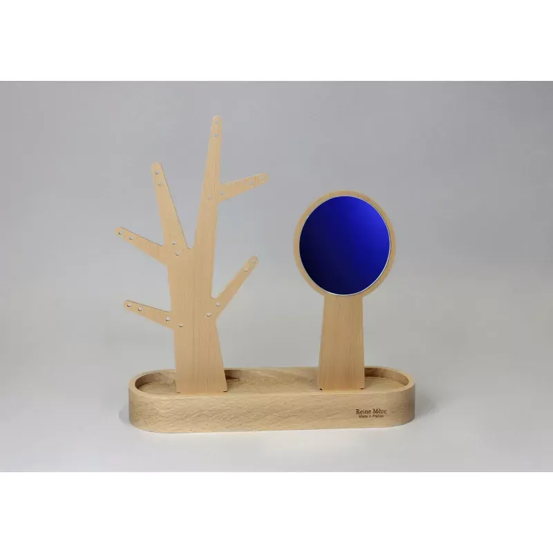 Porte-bijoux et miroir sur socle en hêtre