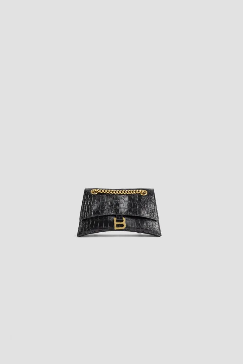 Sac Crush Chain Small en cuir noir