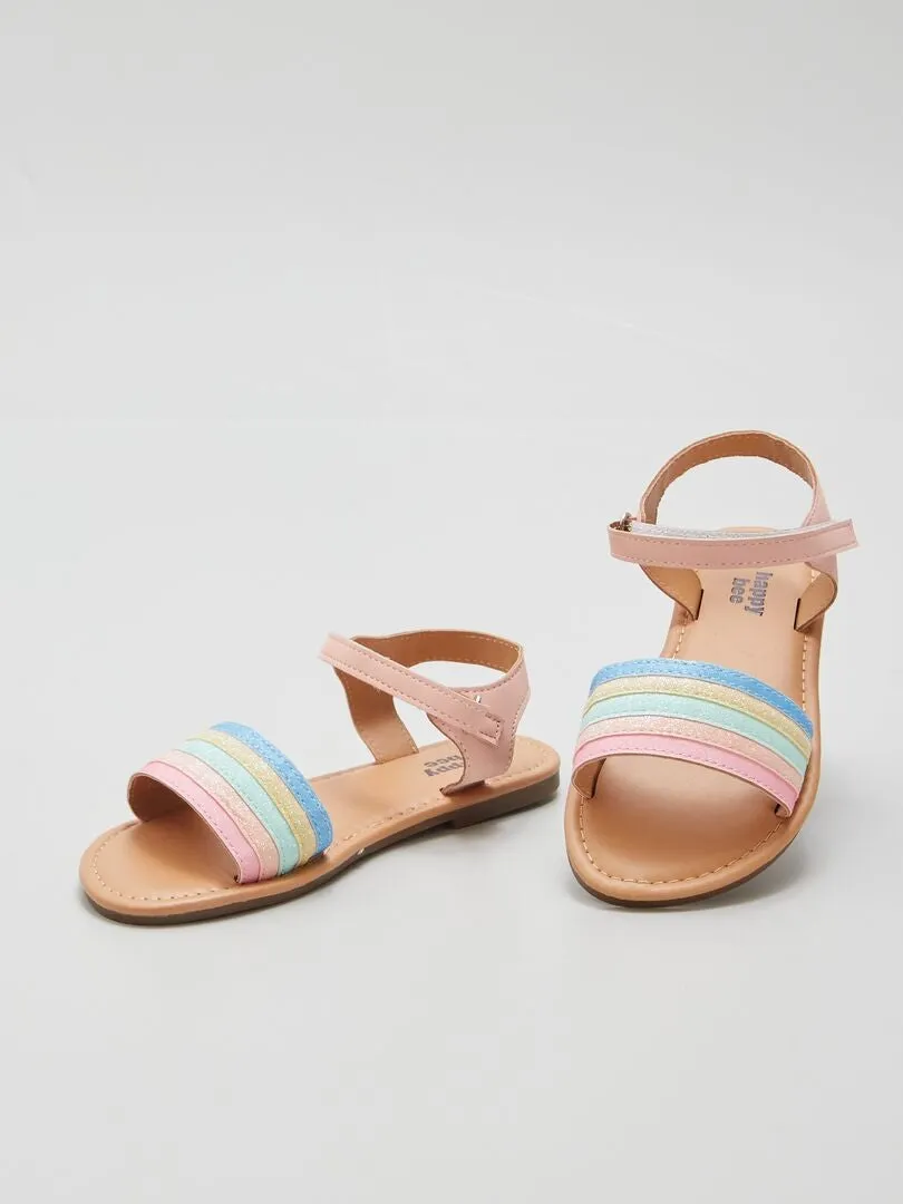Sandales à bride arc-en-ciel - Rose