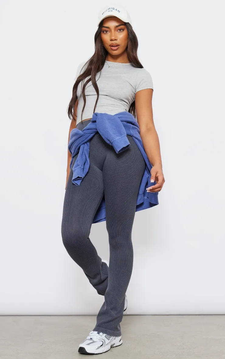 Tall Pantalon de yoga flare gris anthracite délavé javélisé côtelé sans coutures