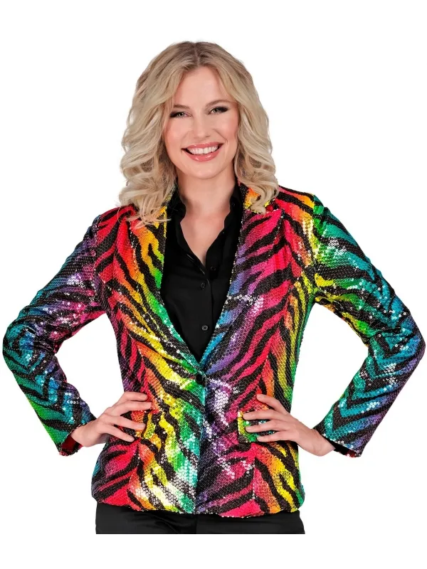 Veste Sequins Femme Motifs Zèbre Arc-en-Ciel : Élégance Colorée