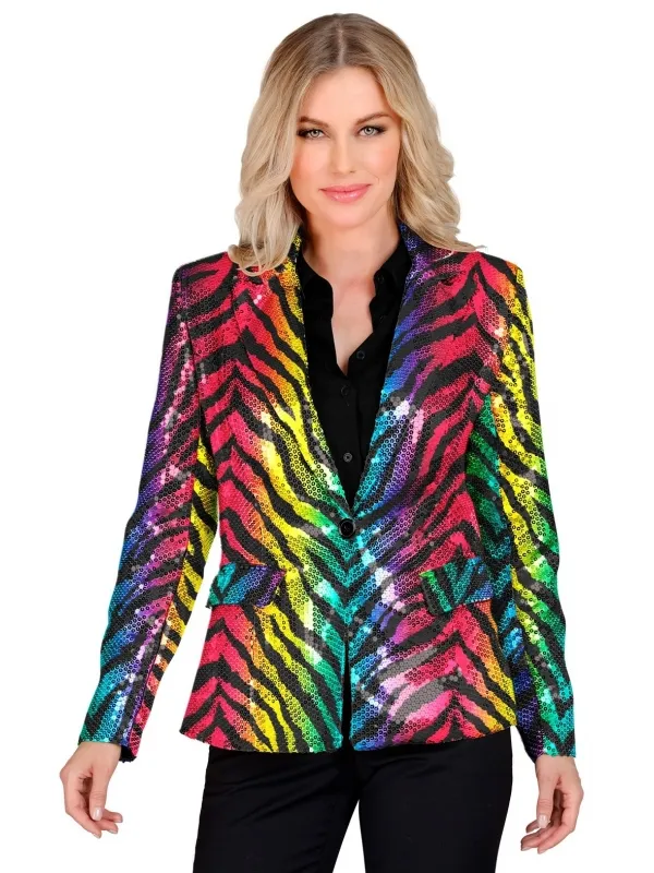 Veste Sequins Femme Motifs Zèbre Arc-en-Ciel : Élégance Colorée